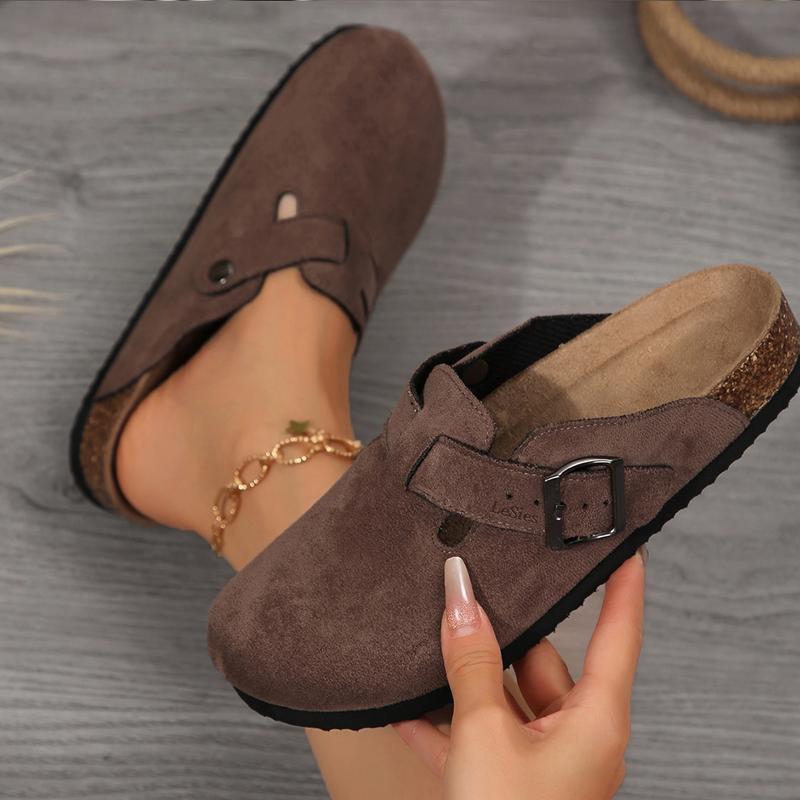 Women’s Suede Leather Comfort Clogs with Cushioned Cork Footbed
