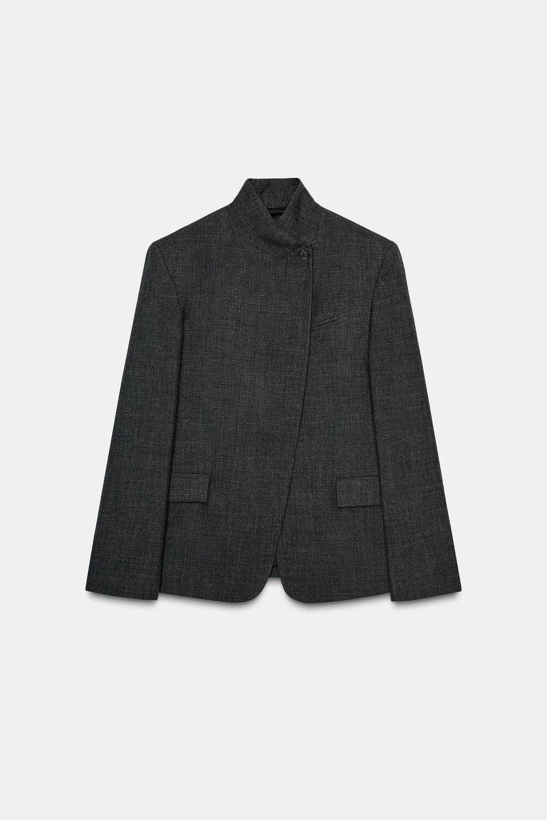 Minimalist High-Neck Wool Blazer