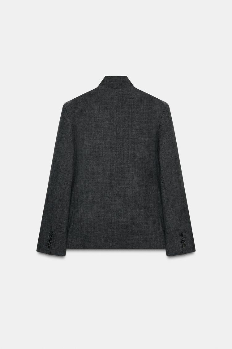 Minimalist High-Neck Wool Blazer