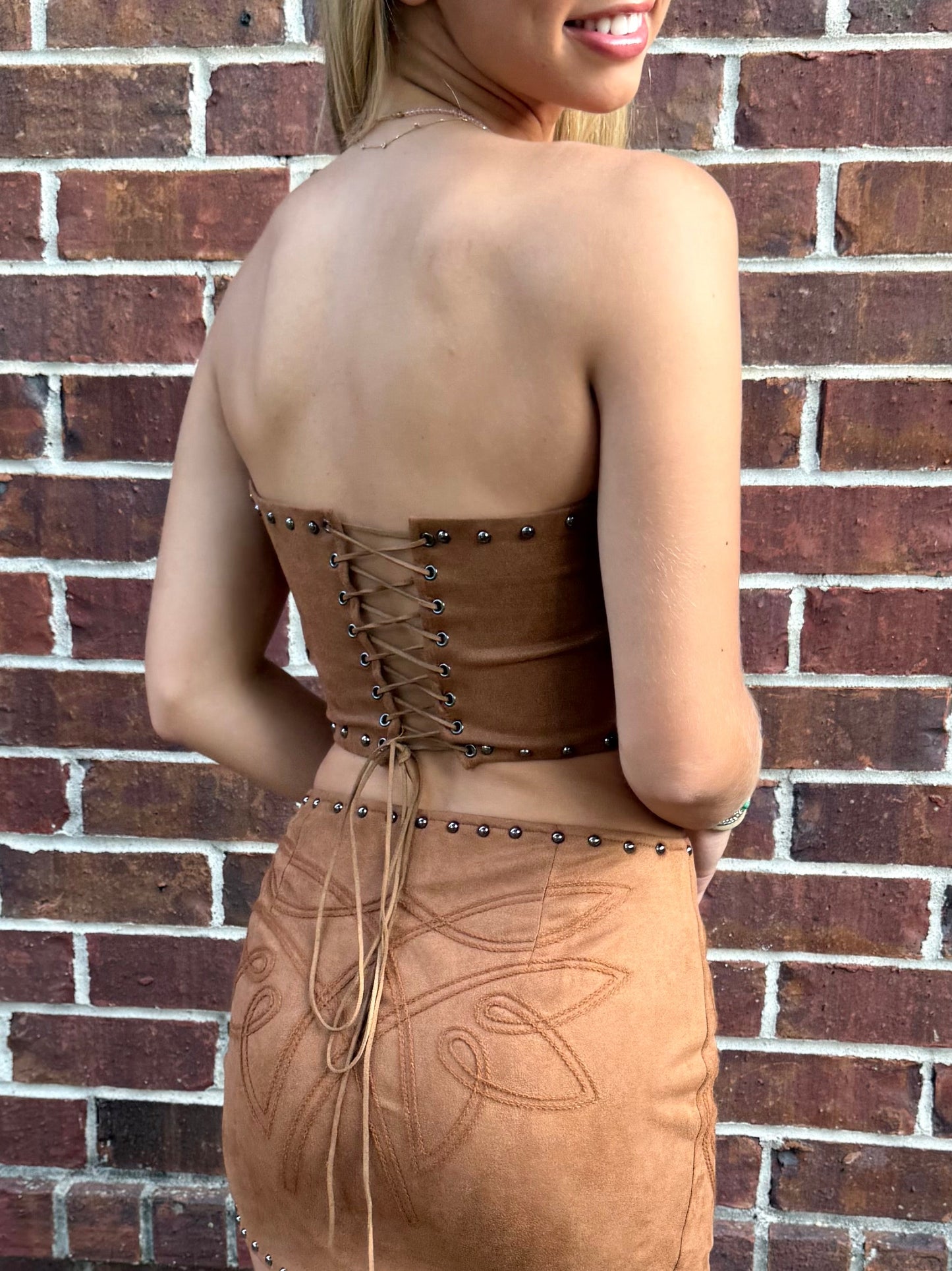Western Suede Studded Two-Piece Set