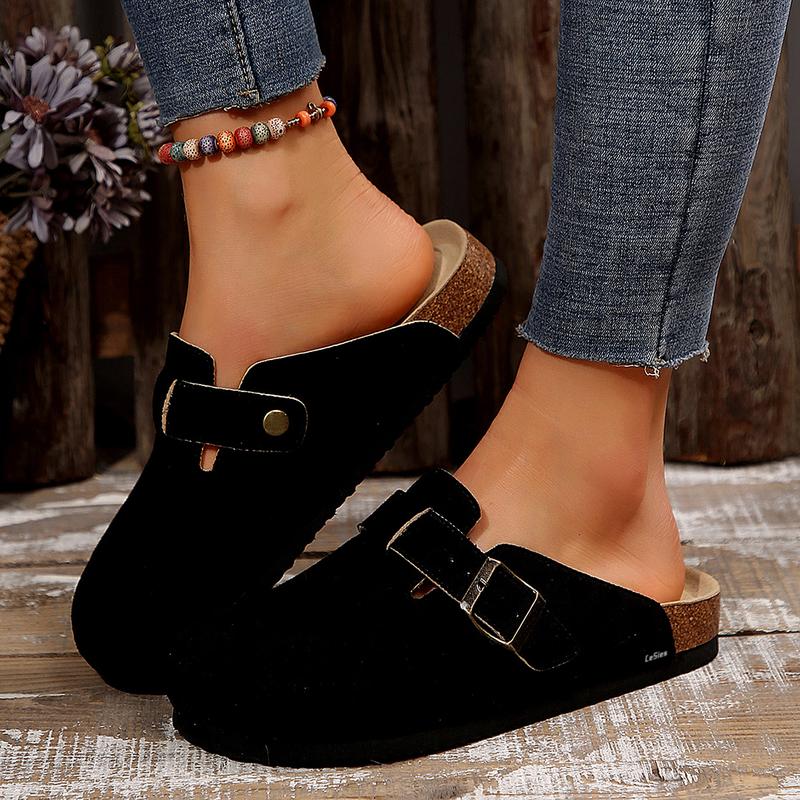 Women’s Suede Leather Comfort Clogs with Cushioned Cork Footbed