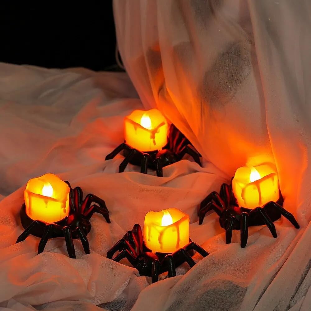 🏆2025 Halloween Hot Sale⚡Halloween LED Pumpkin Lamp with Creepy Spider - Flameless Flickering Candle Light for Home Decor