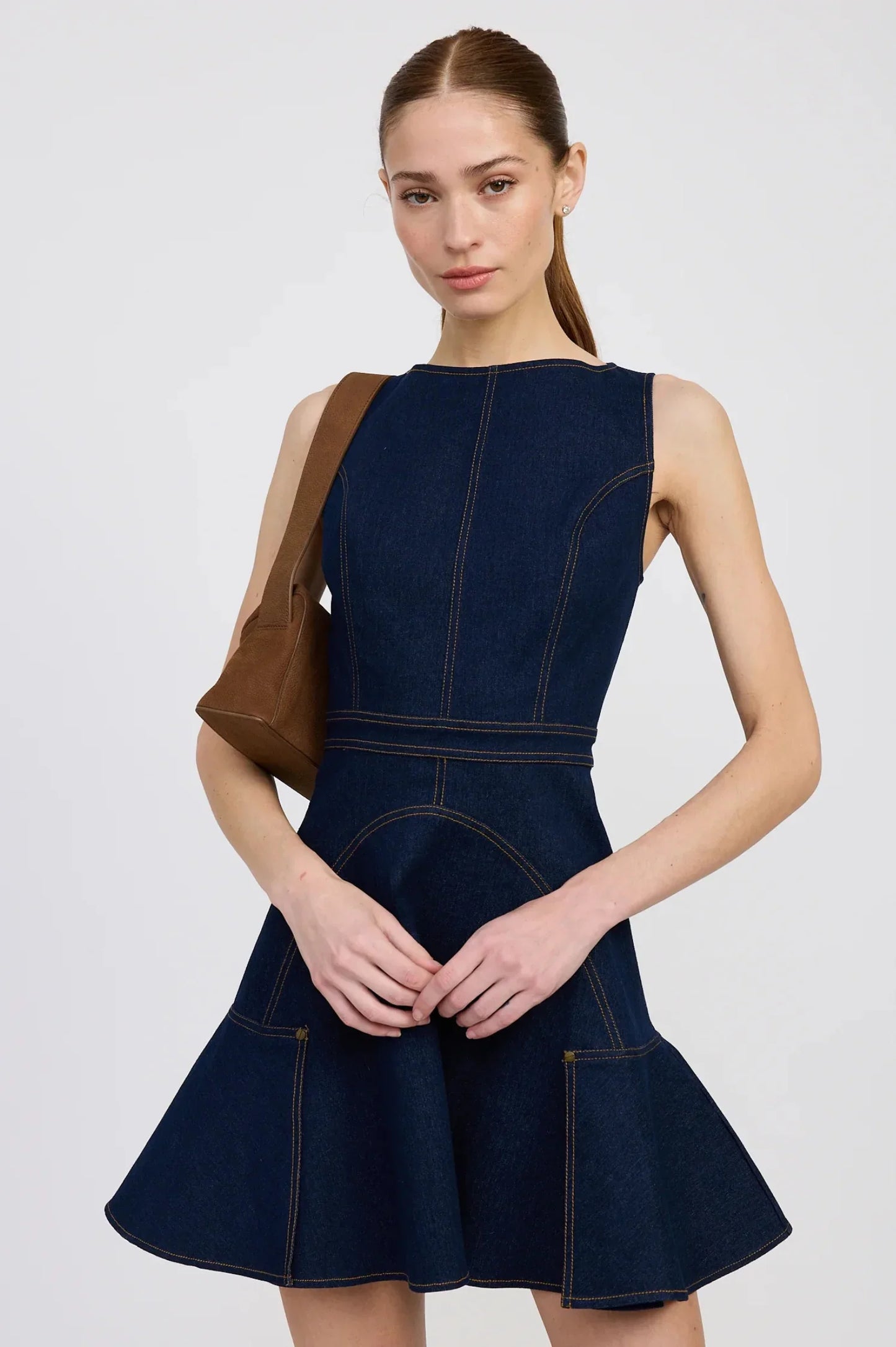 Tailored Denim Fit - and - Flare Mini Dress