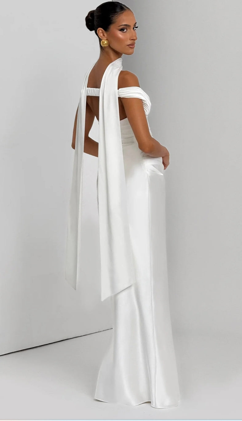 Chic Off - Shoulder Ruched White Formal Dress