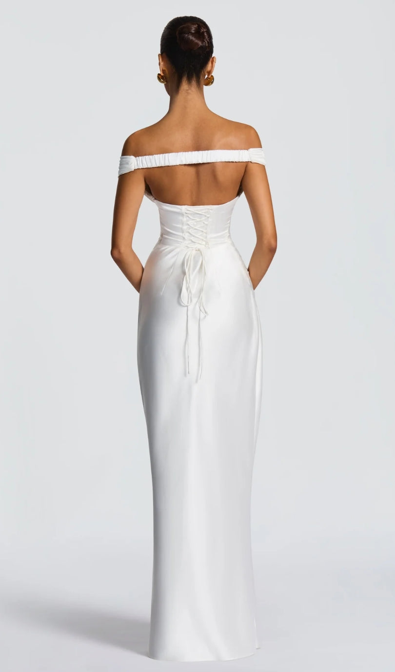 Chic Off - Shoulder Ruched White Formal Dress