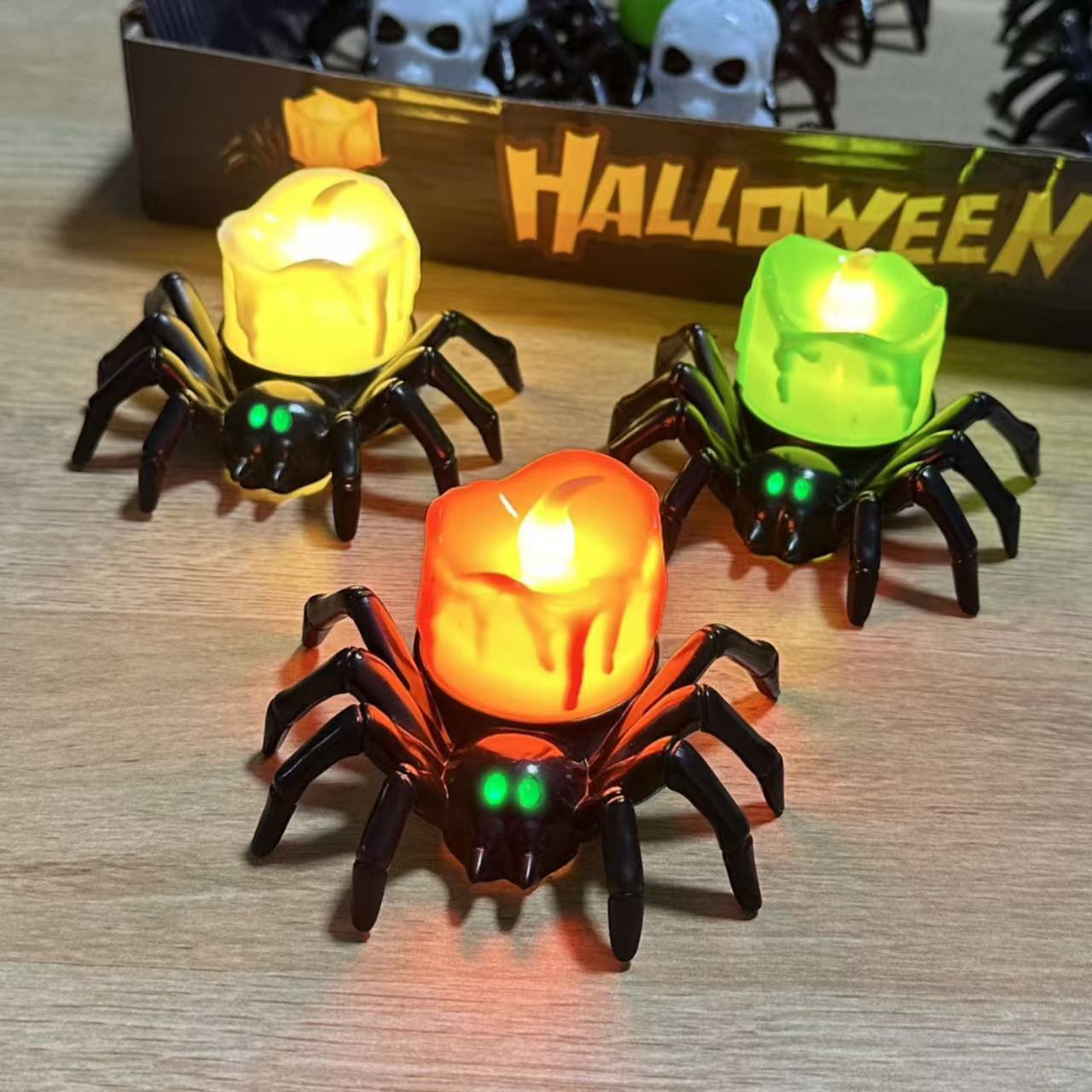 🏆2025 Halloween Hot Sale⚡Halloween LED Pumpkin Lamp with Creepy Spider - Flameless Flickering Candle Light for Home Decor