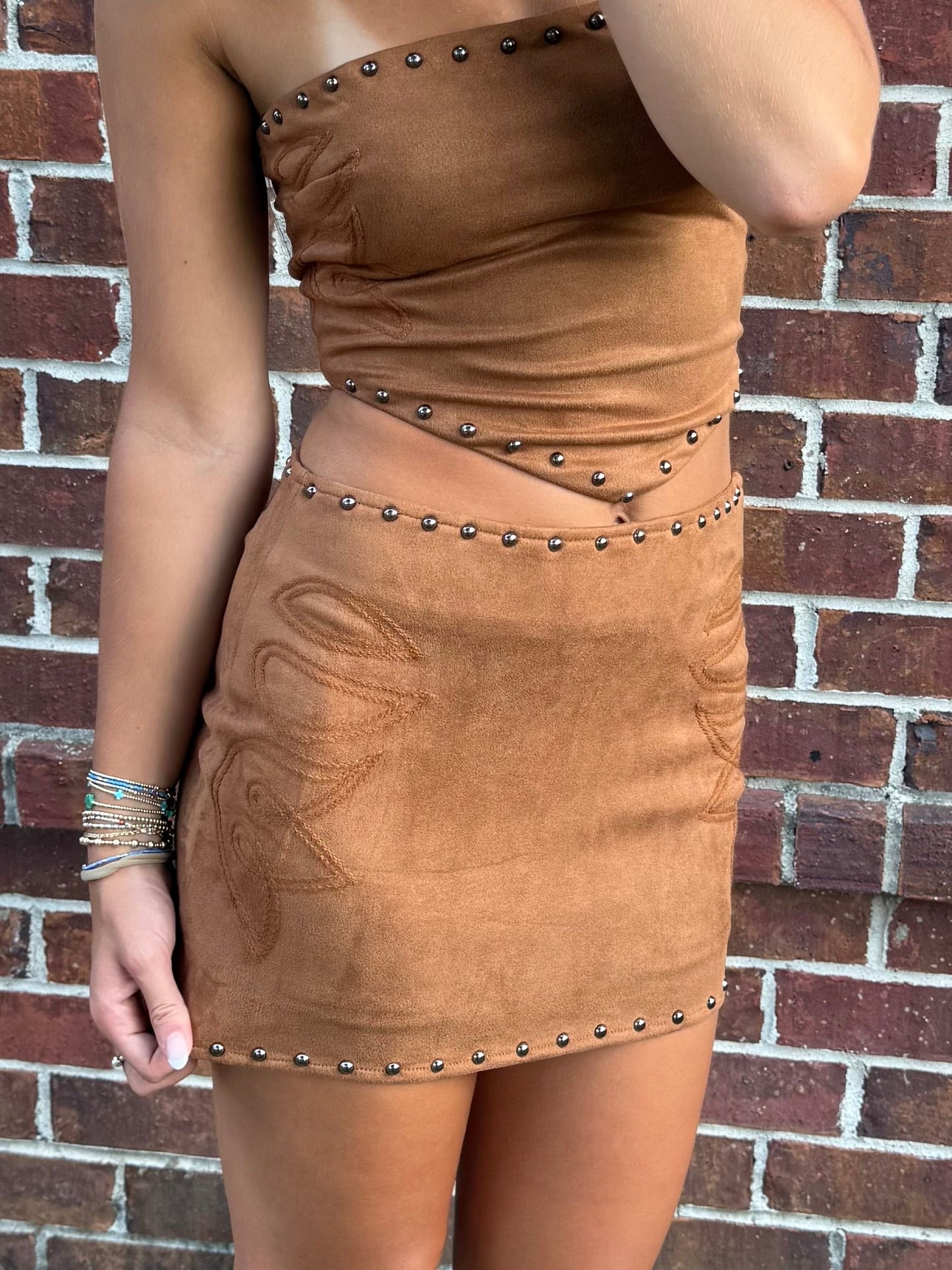 Western Suede Studded Two-Piece Set