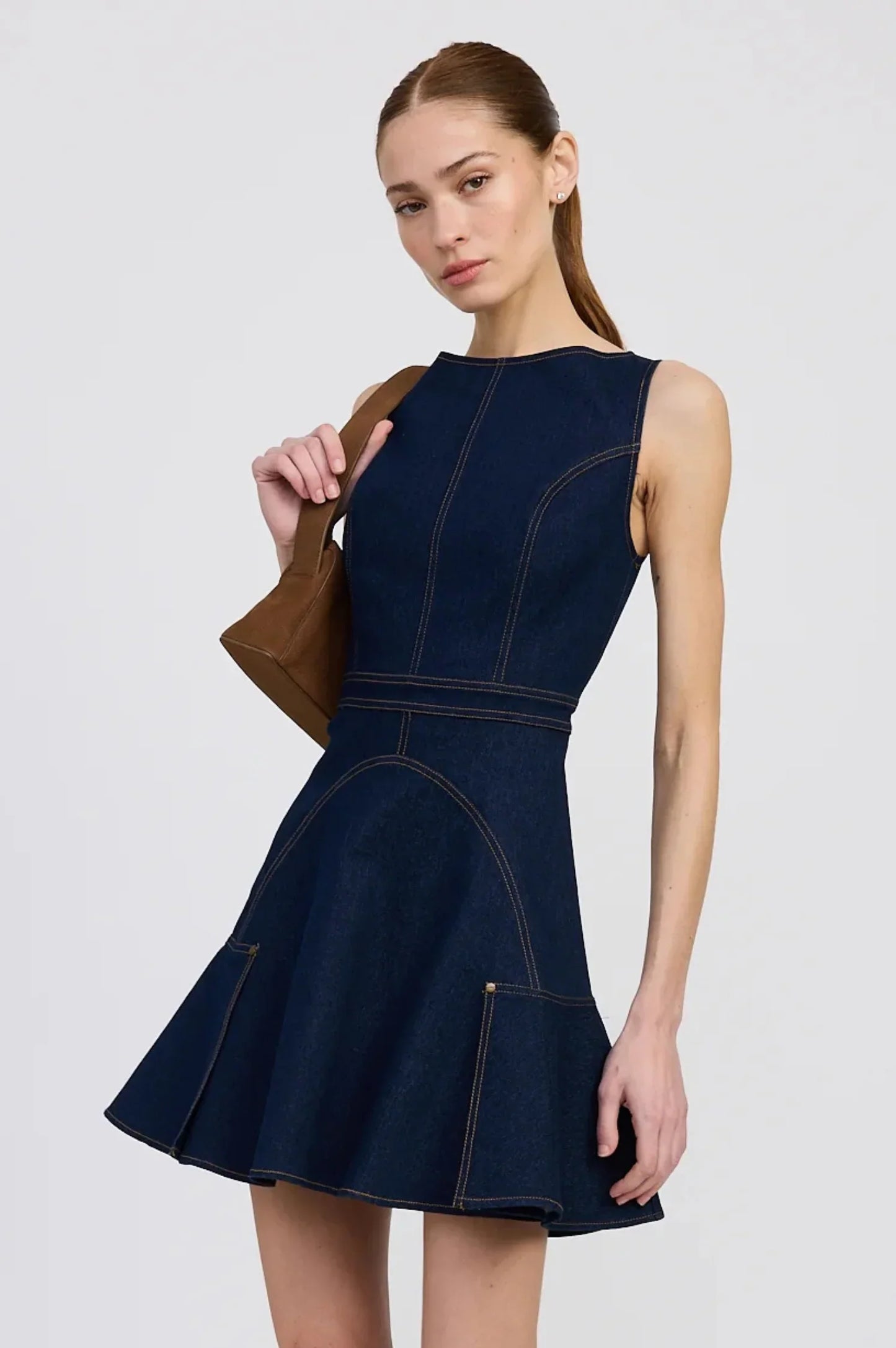 Tailored Denim Fit - and - Flare Mini Dress