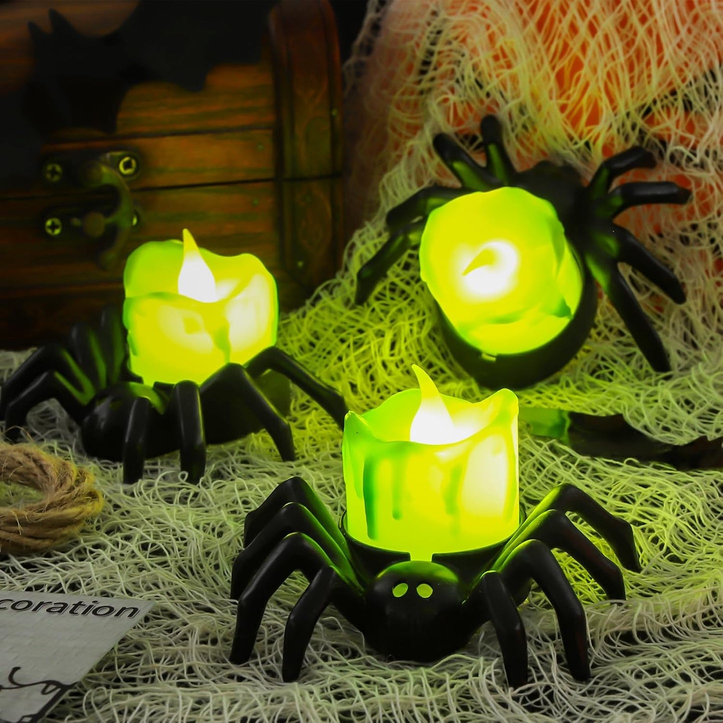 🏆2025 Halloween Hot Sale⚡Halloween LED Pumpkin Lamp with Creepy Spider - Flameless Flickering Candle Light for Home Decor