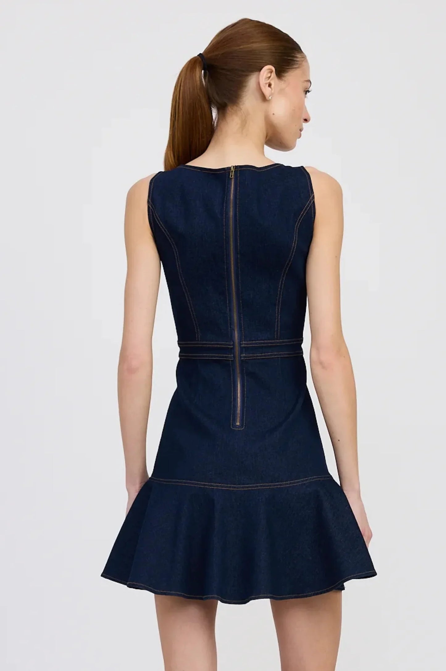 Tailored Denim Fit - and - Flare Mini Dress