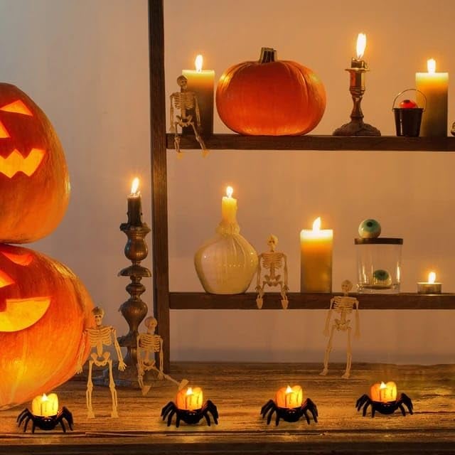 🏆2025 Halloween Hot Sale⚡Halloween LED Pumpkin Lamp with Creepy Spider - Flameless Flickering Candle Light for Home Decor