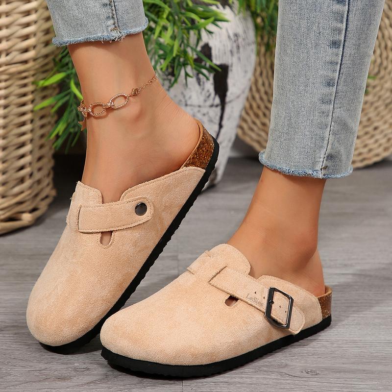 Women’s Suede Leather Comfort Clogs with Cushioned Cork Footbed
