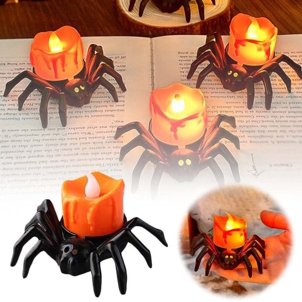 🏆2025 Halloween Hot Sale⚡Halloween LED Pumpkin Lamp with Creepy Spider - Flameless Flickering Candle Light for Home Decor