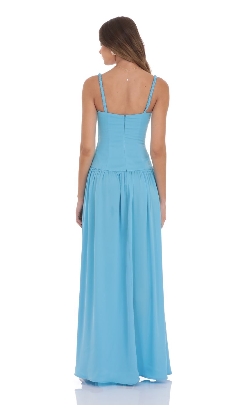 ✨ Elegant Sky Blue Maxi Dress 🌊 | Flowing Silhouette & Ruched Details