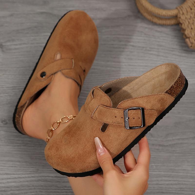Women’s Suede Leather Comfort Clogs with Cushioned Cork Footbed