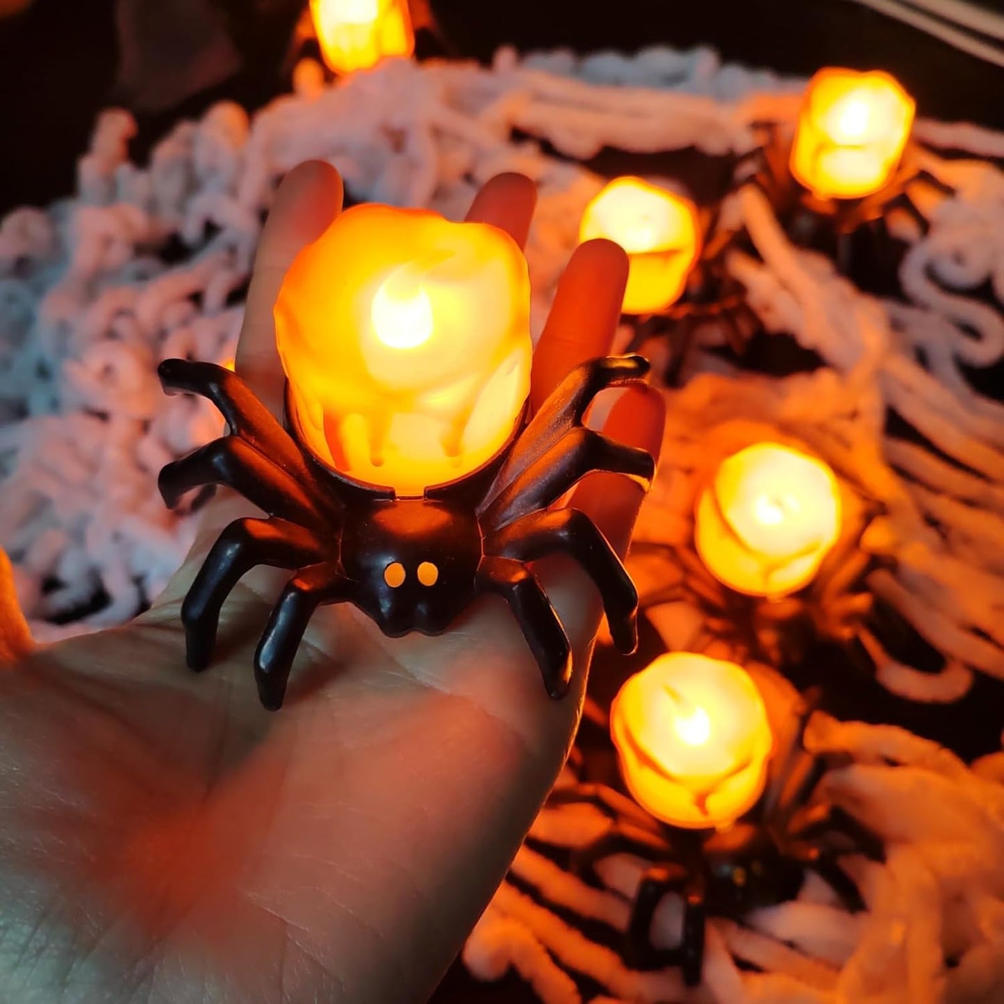 🏆2025 Halloween Hot Sale⚡Halloween LED Pumpkin Lamp with Creepy Spider - Flameless Flickering Candle Light for Home Decor