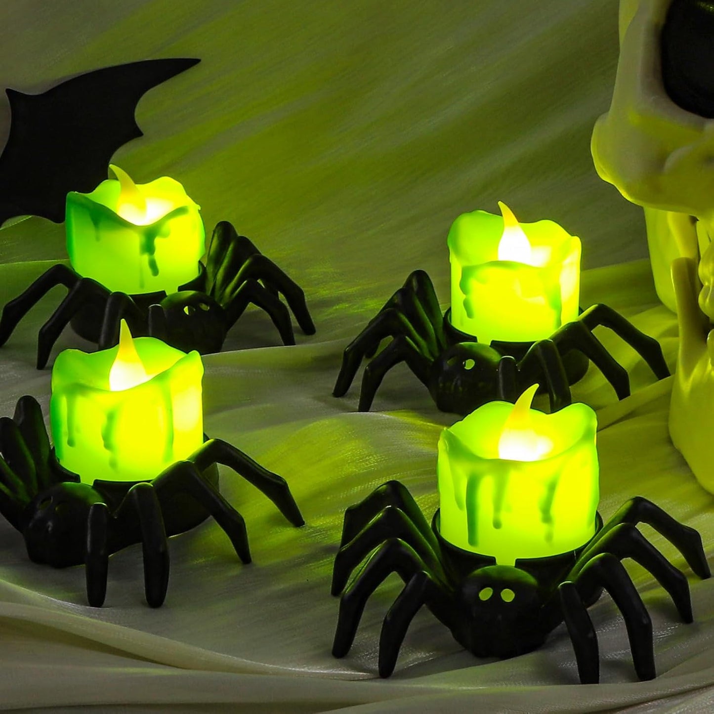 🏆2025 Halloween Hot Sale⚡Halloween LED Pumpkin Lamp with Creepy Spider - Flameless Flickering Candle Light for Home Decor