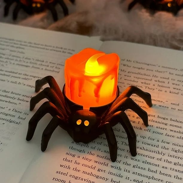 🏆2025 Halloween Hot Sale⚡Halloween LED Pumpkin Lamp with Creepy Spider - Flameless Flickering Candle Light for Home Decor