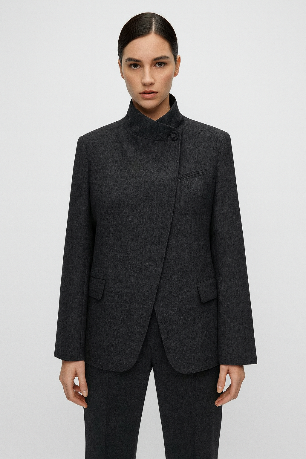 Minimalist High-Neck Wool Blazer