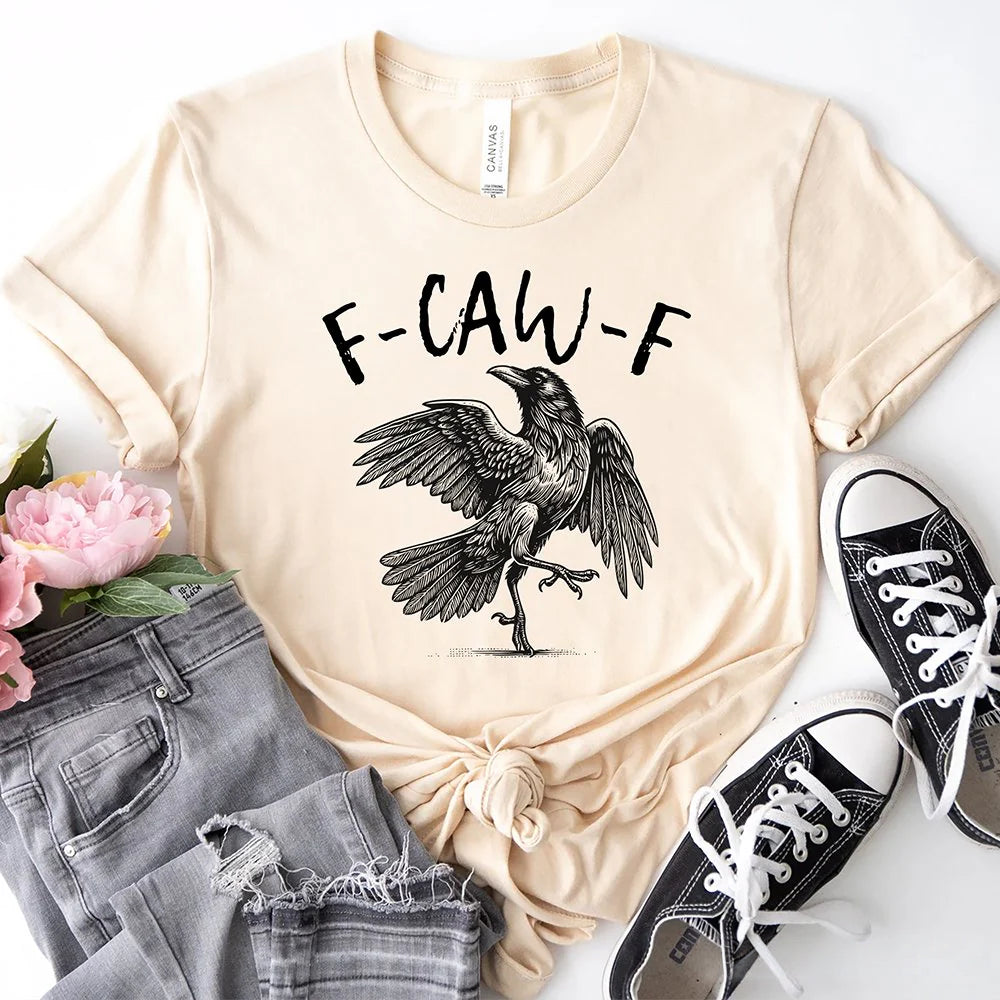 F-CAW-F Gothic Raven T-Shirt, Snarky Halloween Tee for Sassy Goths and Crow Lovers