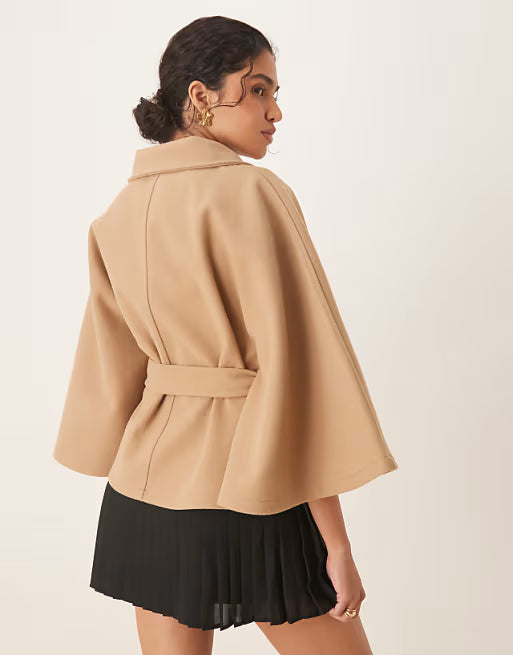 Trendy Camel Belted Cape Jacket 🖤 Effortless Chic