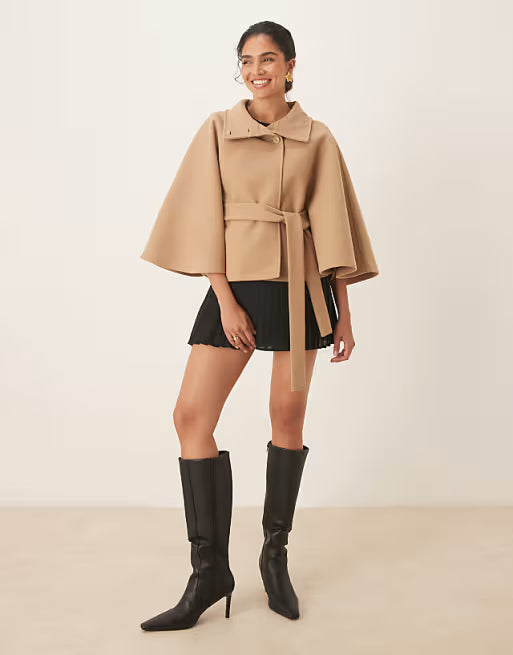 Trendy Camel Belted Cape Jacket 🖤 Effortless Chic