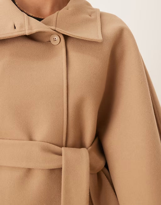 Trendy Camel Belted Cape Jacket 🖤 Effortless Chic