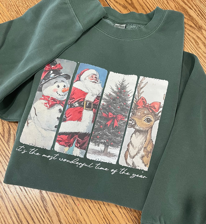 🎄 Vintage Christmas Sweatshirt ✨ Santa, Snowman, Tree & Reindeer Design 🦌 Cozy Holiday Pullover