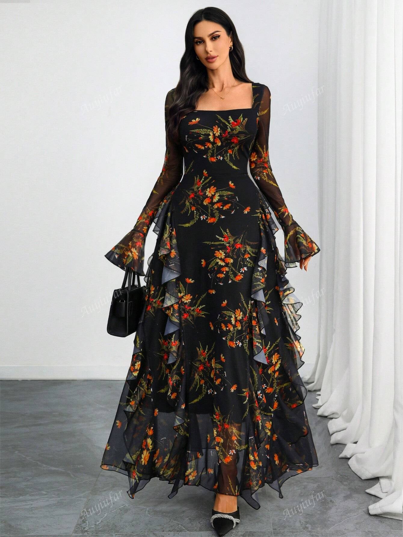 ✨ Enchanted Garden Floral Maxi Dress – Romantic Elegance 🌹