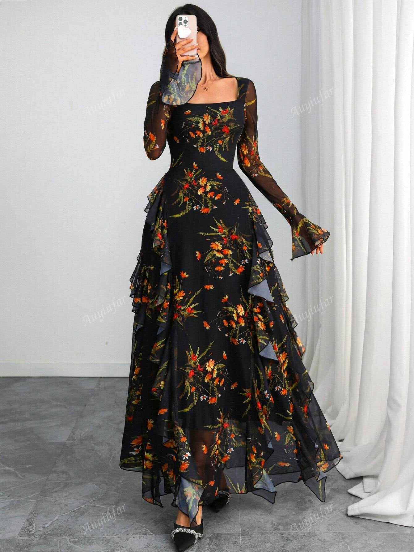 ✨ Enchanted Garden Floral Maxi Dress – Romantic Elegance 🌹