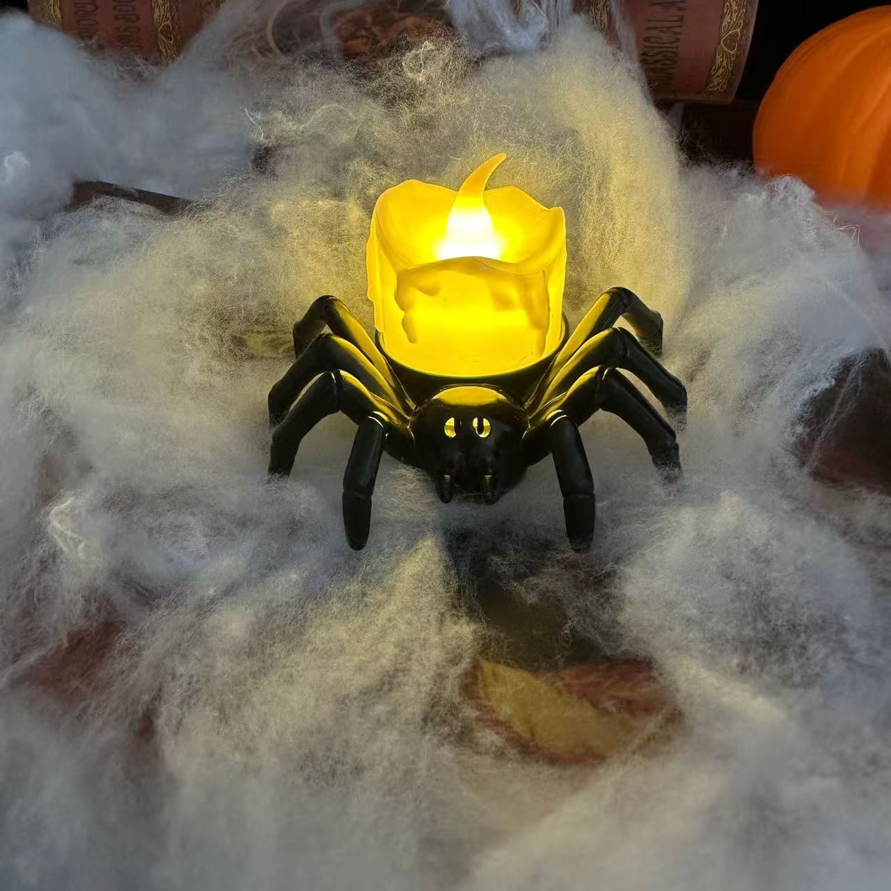 🏆2025 Halloween Hot Sale⚡Halloween LED Pumpkin Lamp with Creepy Spider - Flameless Flickering Candle Light for Home Decor