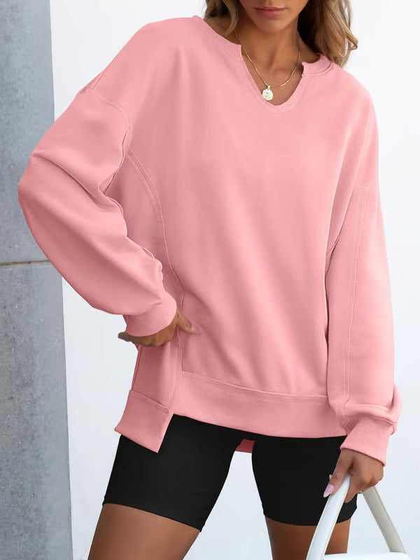 Womens Oversized Sweatshirt V Neck Long Sleeve Tunic Lightweight Pullover