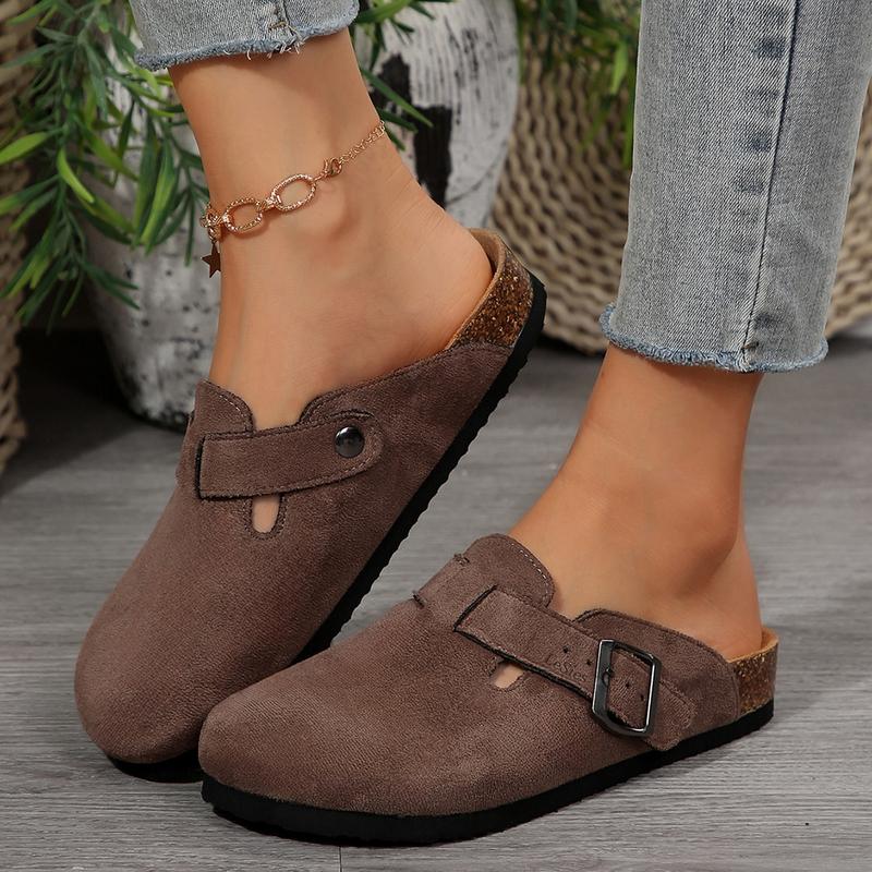 Women’s Suede Leather Comfort Clogs with Cushioned Cork Footbed