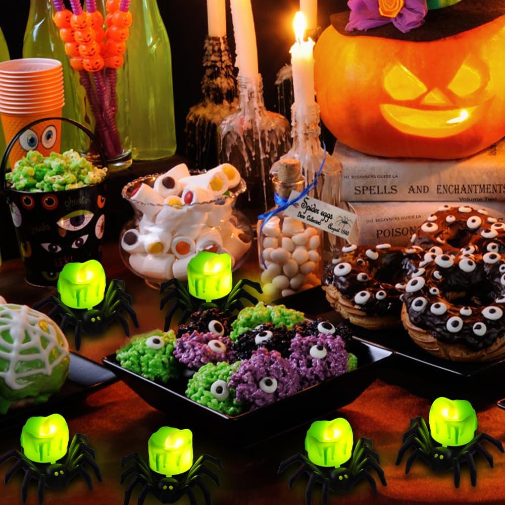 🏆2025 Halloween Hot Sale⚡Halloween LED Pumpkin Lamp with Creepy Spider - Flameless Flickering Candle Light for Home Decor