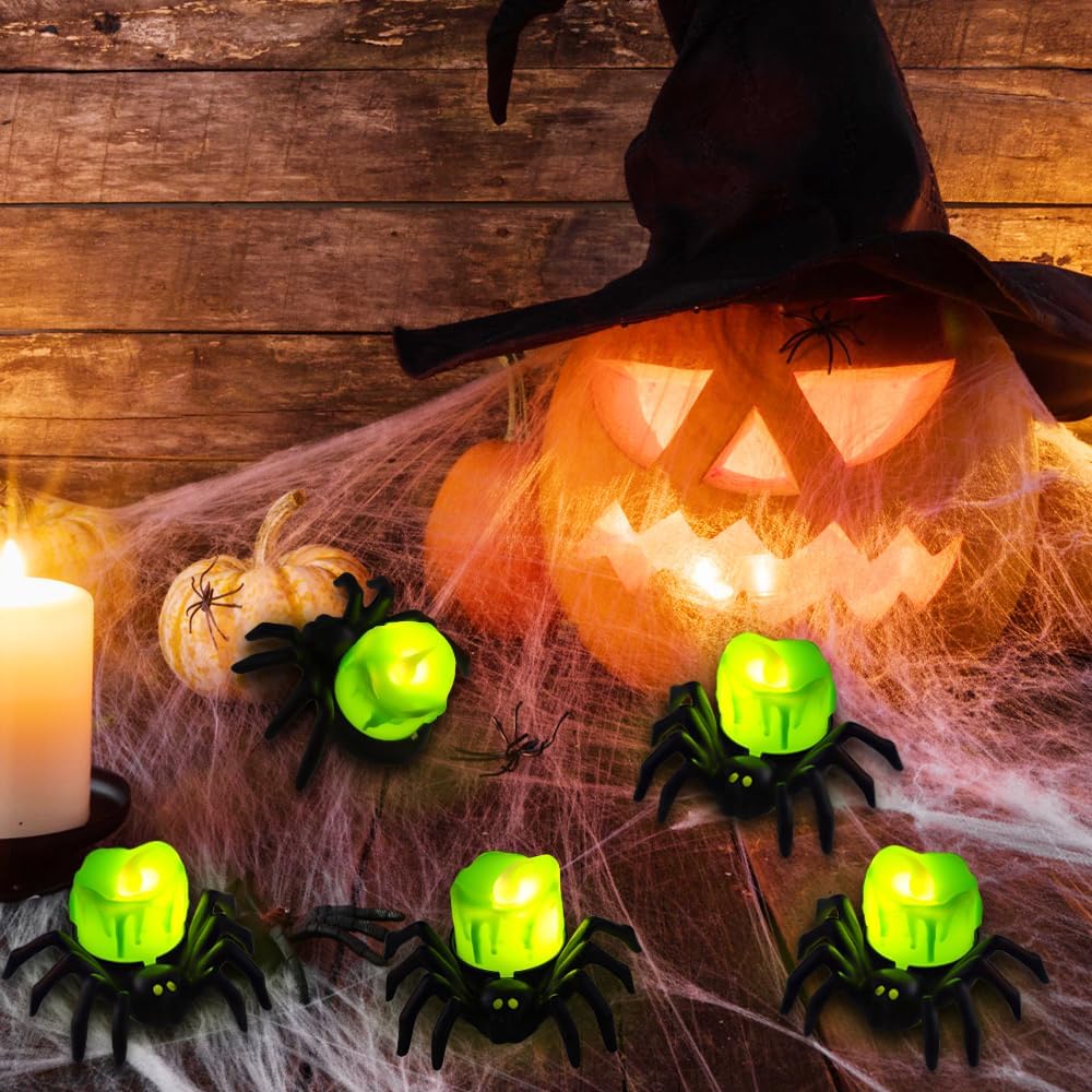 🏆2025 Halloween Hot Sale⚡Halloween LED Pumpkin Lamp with Creepy Spider - Flameless Flickering Candle Light for Home Decor