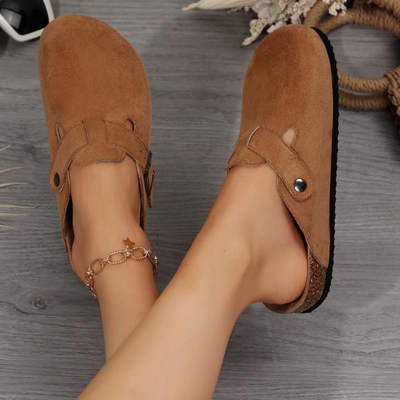 Women’s Suede Leather Comfort Clogs with Cushioned Cork Footbed