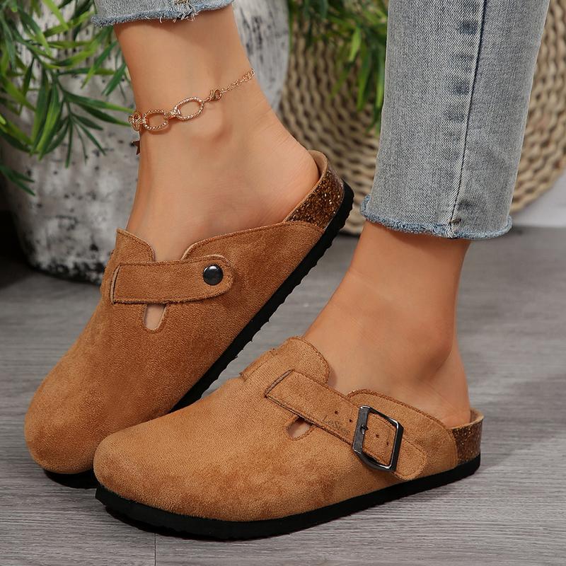Women’s Suede Leather Comfort Clogs with Cushioned Cork Footbed