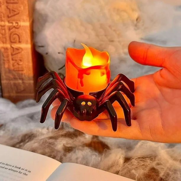 🏆2025 Halloween Hot Sale⚡Halloween LED Pumpkin Lamp with Creepy Spider - Flameless Flickering Candle Light for Home Decor