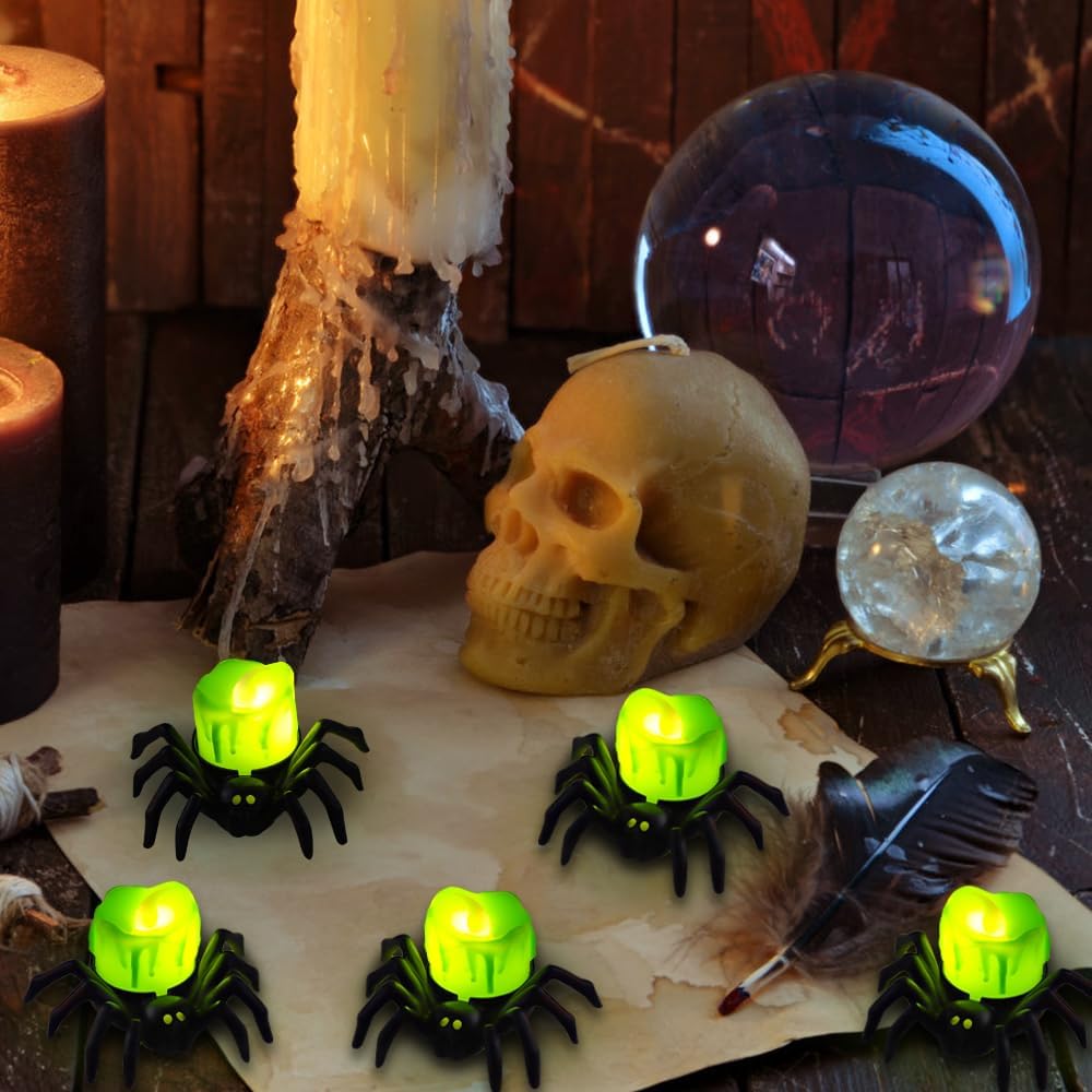 🏆2025 Halloween Hot Sale⚡Halloween LED Pumpkin Lamp with Creepy Spider - Flameless Flickering Candle Light for Home Decor