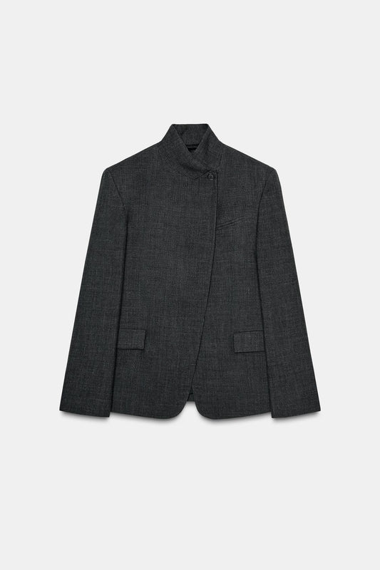 Minimalist High-Neck Wool Blazer