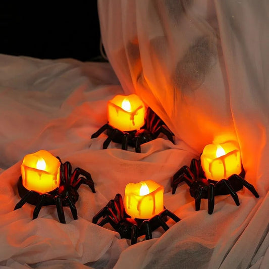 🏆2025 Halloween Hot Sale⚡Halloween LED Pumpkin Lamp with Creepy Spider - Flameless Flickering Candle Light for Home Decor