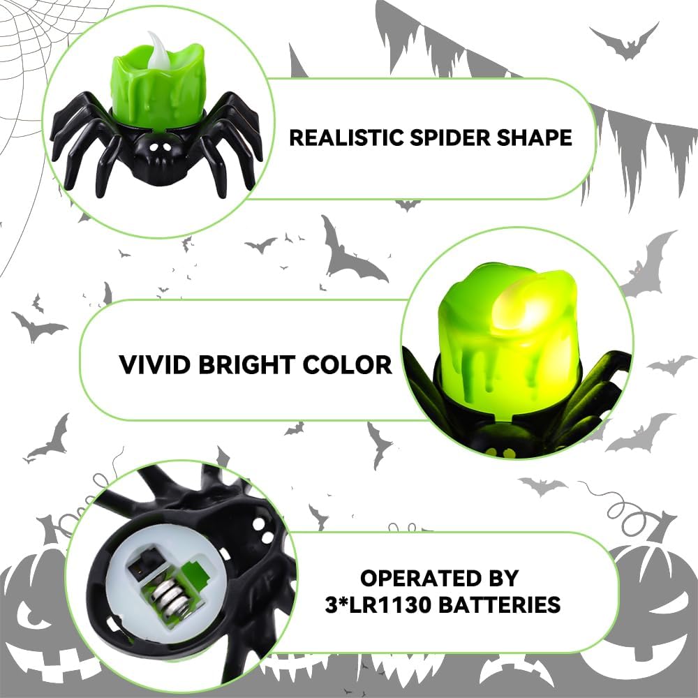 🏆2025 Halloween Hot Sale⚡Halloween LED Pumpkin Lamp with Creepy Spider - Flameless Flickering Candle Light for Home Decor