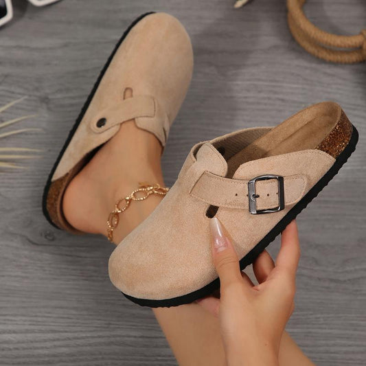 Women’s Suede Leather Comfort Clogs with Cushioned Cork Footbed