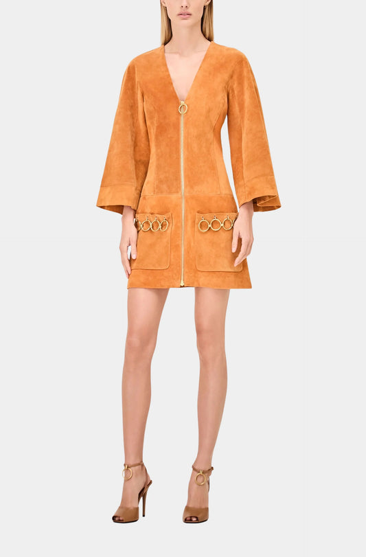 Retro Luxe Suede Zip-Front Dress
