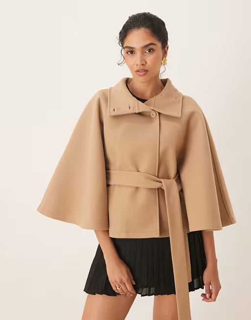 Trendy Camel Belted Cape Jacket 🖤 Effortless Chic