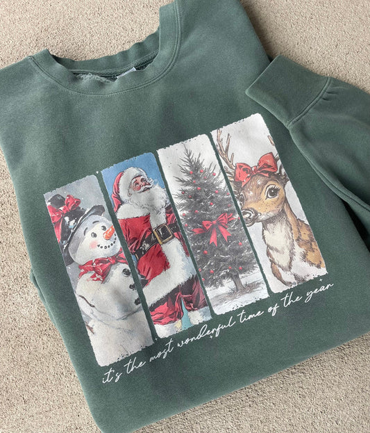 🎄 Vintage Christmas Sweatshirt ✨ Santa, Snowman, Tree & Reindeer Design 🦌 Cozy Holiday Pullover
