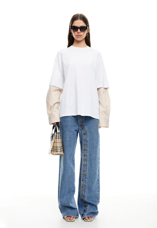 low-rise straight-leg button-down jeans