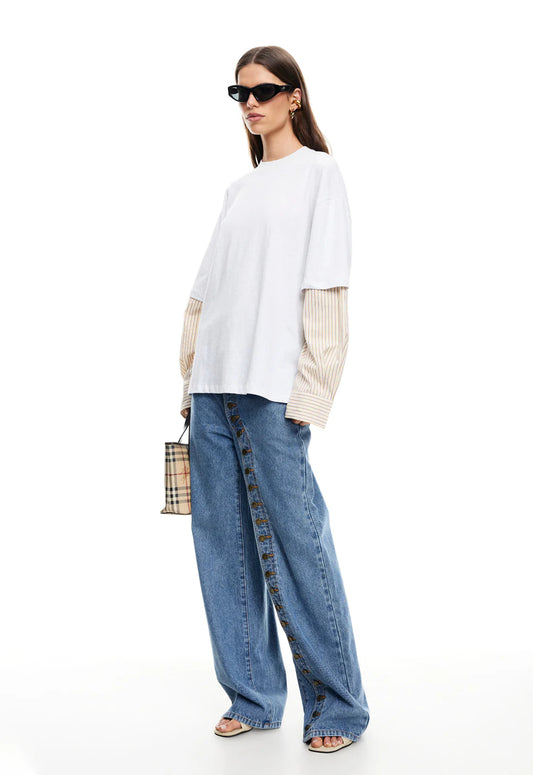 low-rise straight-leg button-down jeans