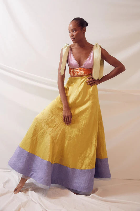 ✨ Colorblock Elegance Maxi Dress 🌸 Bold & Artistic Statement Gown