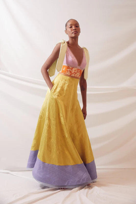 ✨ Colorblock Elegance Maxi Dress 🌸 Bold & Artistic Statement Gown